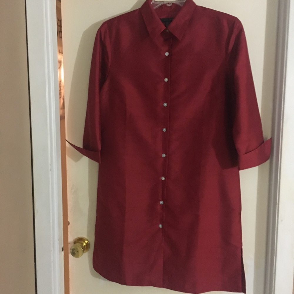 Silk Land Red Silk Long Jacket Size Large